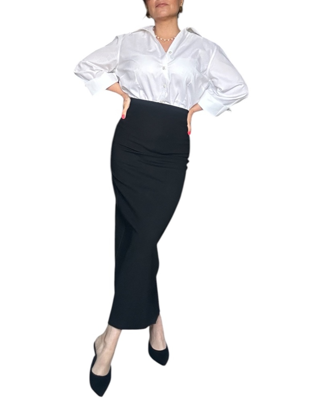 Zara Black High-Waist Pencil Skirt with Rear Slit - small